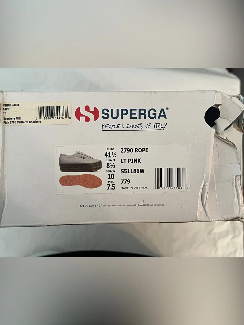 NWT Superga 2790 Rope Platform Espadrille Sneakers Light Pink Size 10